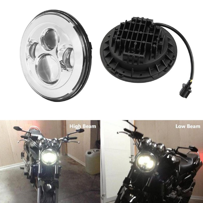 7" Chrome Round Projector Daymaker HID Hi/Lo LED Headlight For Harley Motorcycle