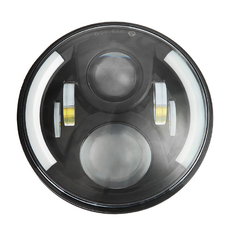 7" inch LED Halo Round Black Clear Headlights Hi/Lo With Angel Eye For Harley