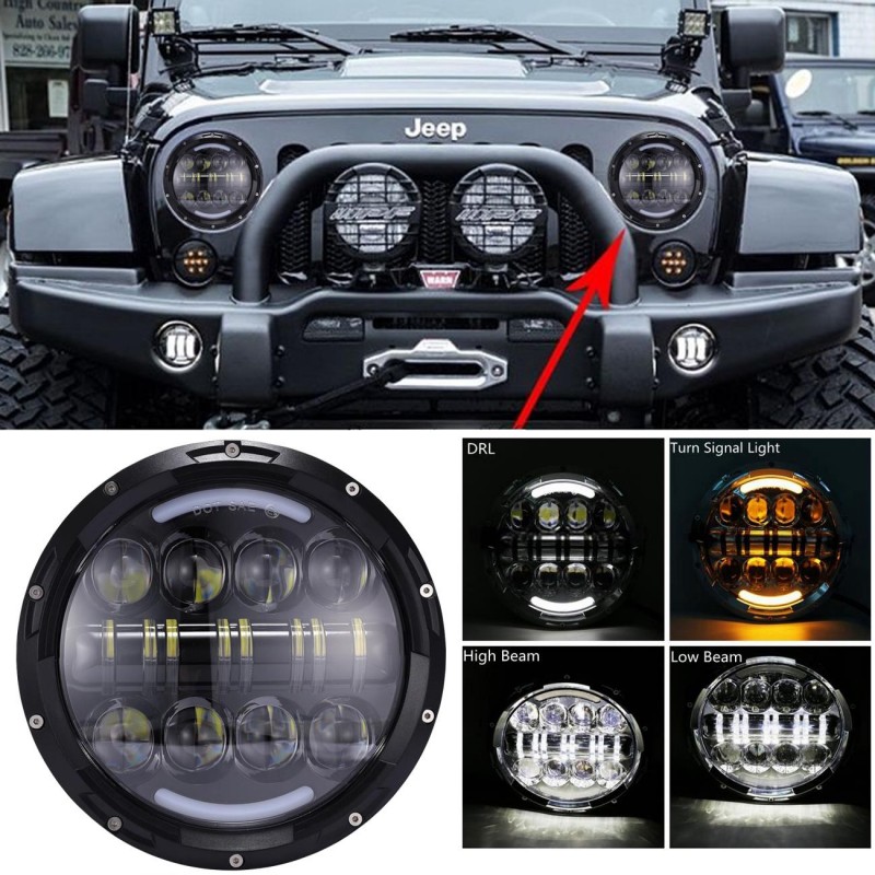 7" Round Black LED Daymaker Headlight Headlamp For Jeep Wrangler Harley Davidson