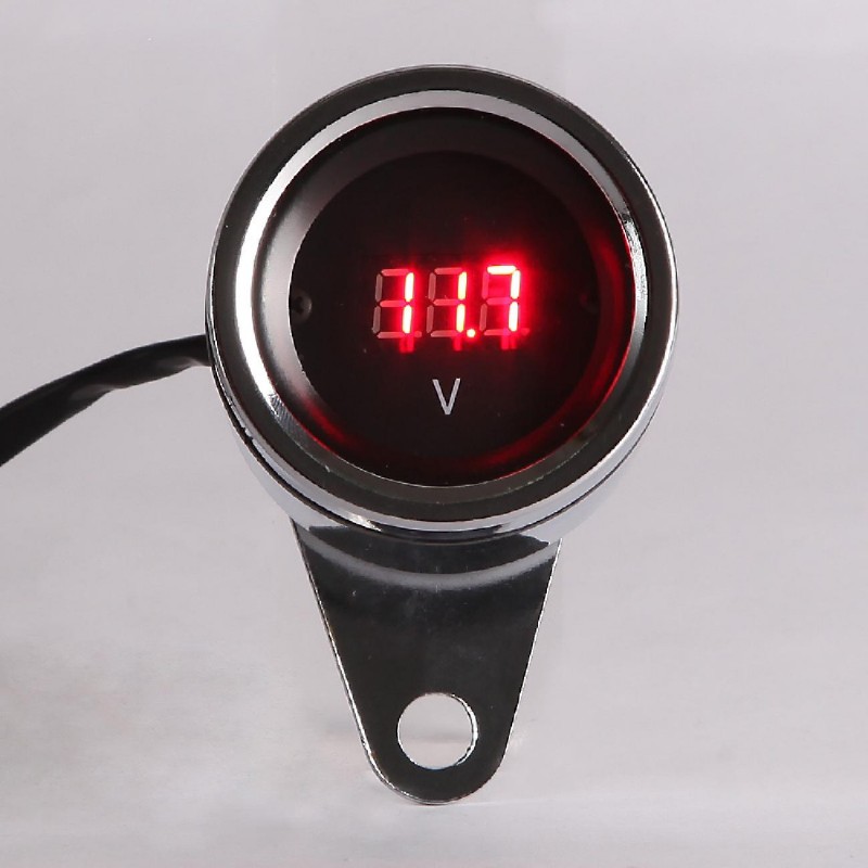 New Chrome Universal 12V LED Digital Tachometer Voltmeter Gauge 