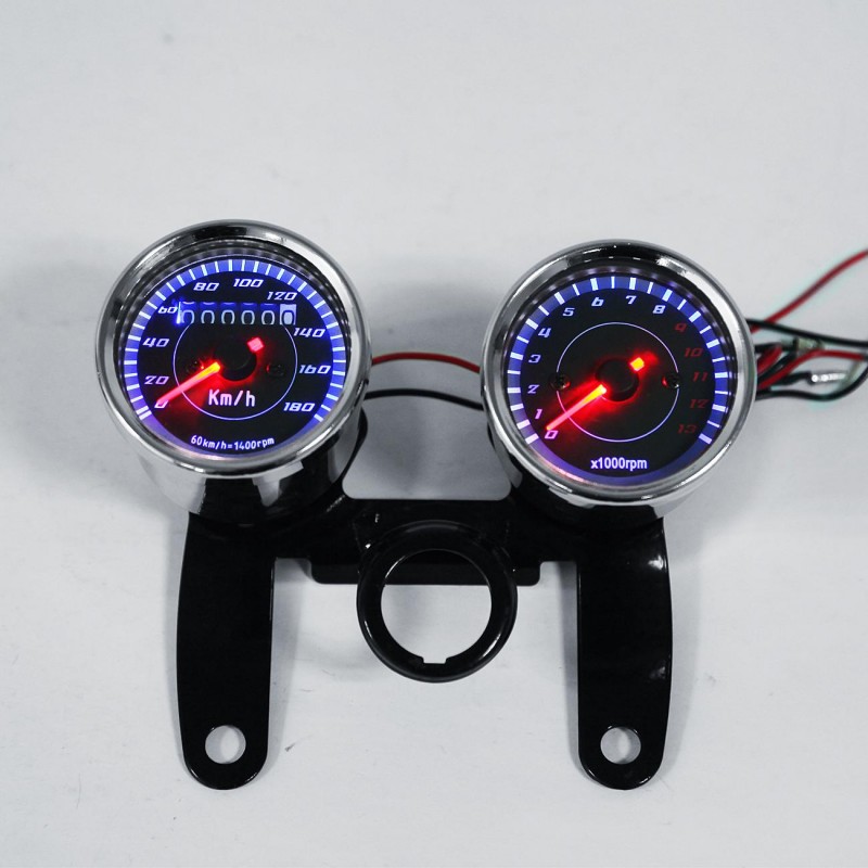 New Universal Motorcycle Odometer & Tachometer Speedometer Gauge + Bracket Kit