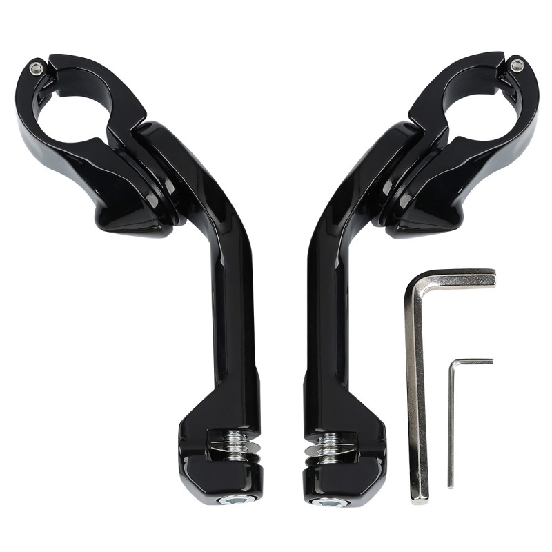 Black Long Angled 1 1/4" Engine Guards Highway Peg Mount Kit For Harley Davidson Yamaha Honda