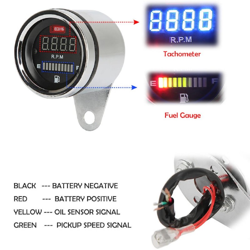 12V LED Digital Tachometer Fuel Gauge